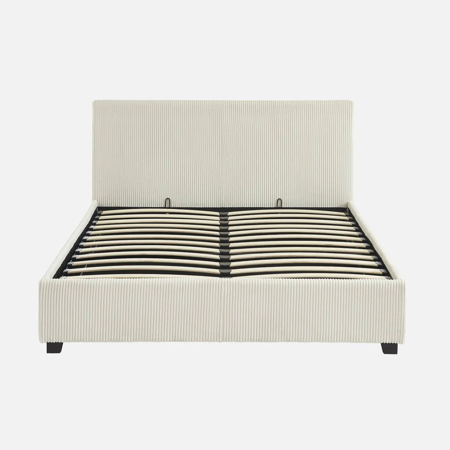 Cama con somier abatible y cabecero con acabado en pana gruesa, 140x190cm