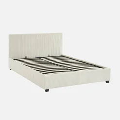 Cama con somier abatible y cabecero con acabado en pana gruesa, 140x190cm