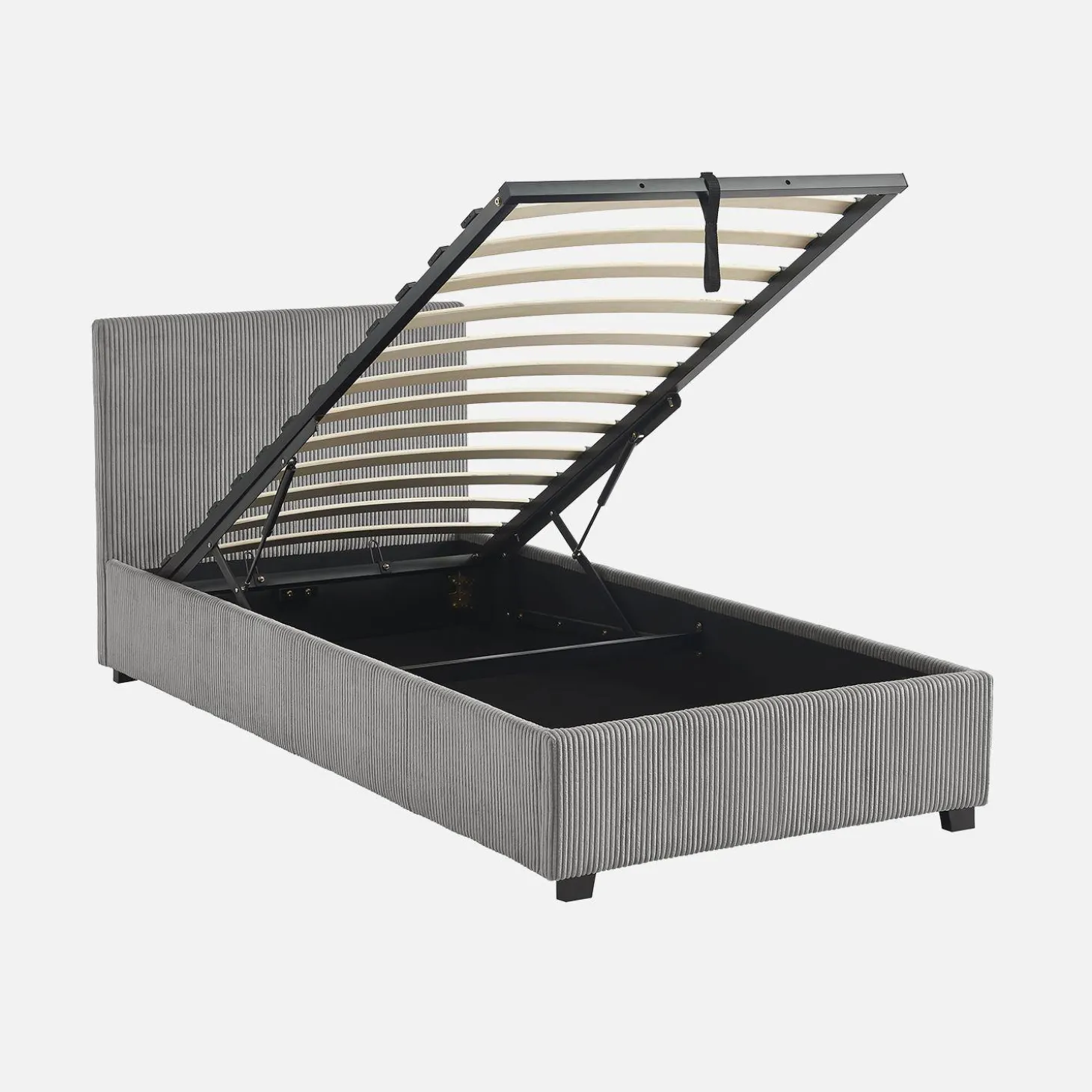 Cama con somier abatible y cabecero 90x190cm, acabado en pana fina