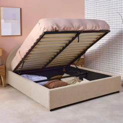 Cama con somier abatible y cabecero 140x190cm, acabado en borreguito