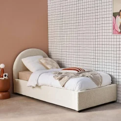 Cama con somier abatible y cabecero 90x190cm, acabado en borreguito
