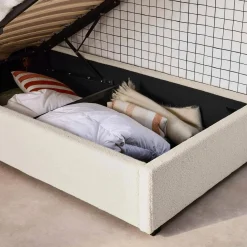 Cama con somier abatible y cabecero 90x190cm, acabado en borreguito