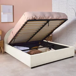 Cama con somier abatible y cabecero 160x200cm, acabado en borreguito