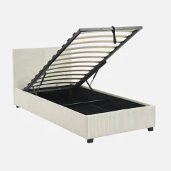 Cama con somier abatible y cabecero 90x190cm, acabado en pana fina