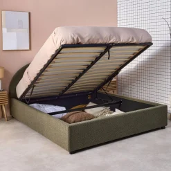 Cama con somier abatible y cabecero 160x200cm, acabado en borreguito
