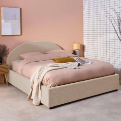 Cama con somier abatible y cabecero 160x200cm, acabado en borreguito