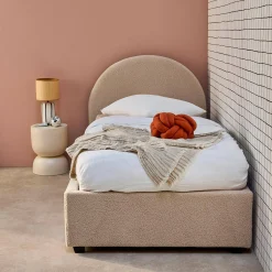 Cama con somier abatible y cabecero 90x190cm, acabado en borreguito