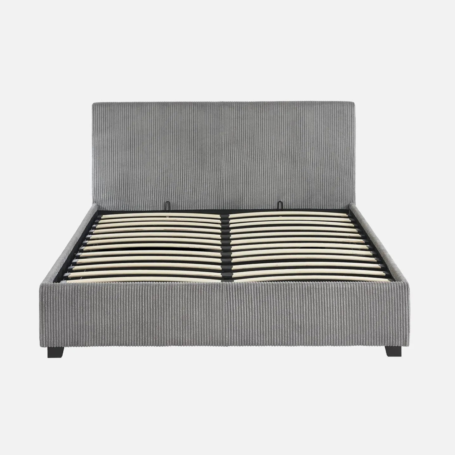 Cama con somier abatible y cabecero con acabado en pana gruesa, 140x190cm