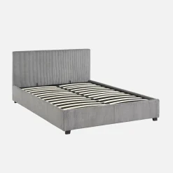 Cama con somier abatible y cabecero con acabado en pana gruesa, 140x190cm