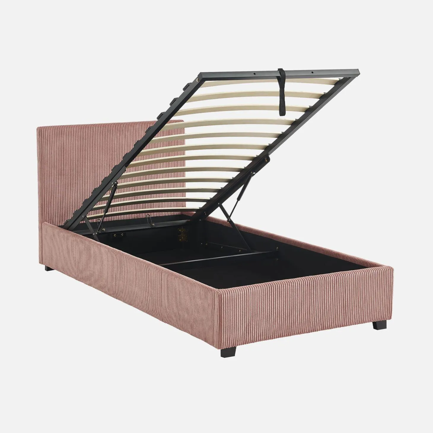 Cama con somier abatible y cabecero 90x190cm, acabado en pana fina