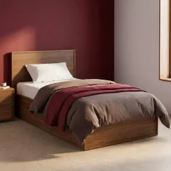 Cama con somier de láminas y cabecero 90 x 190cm + 2 cajones decorativos de madera