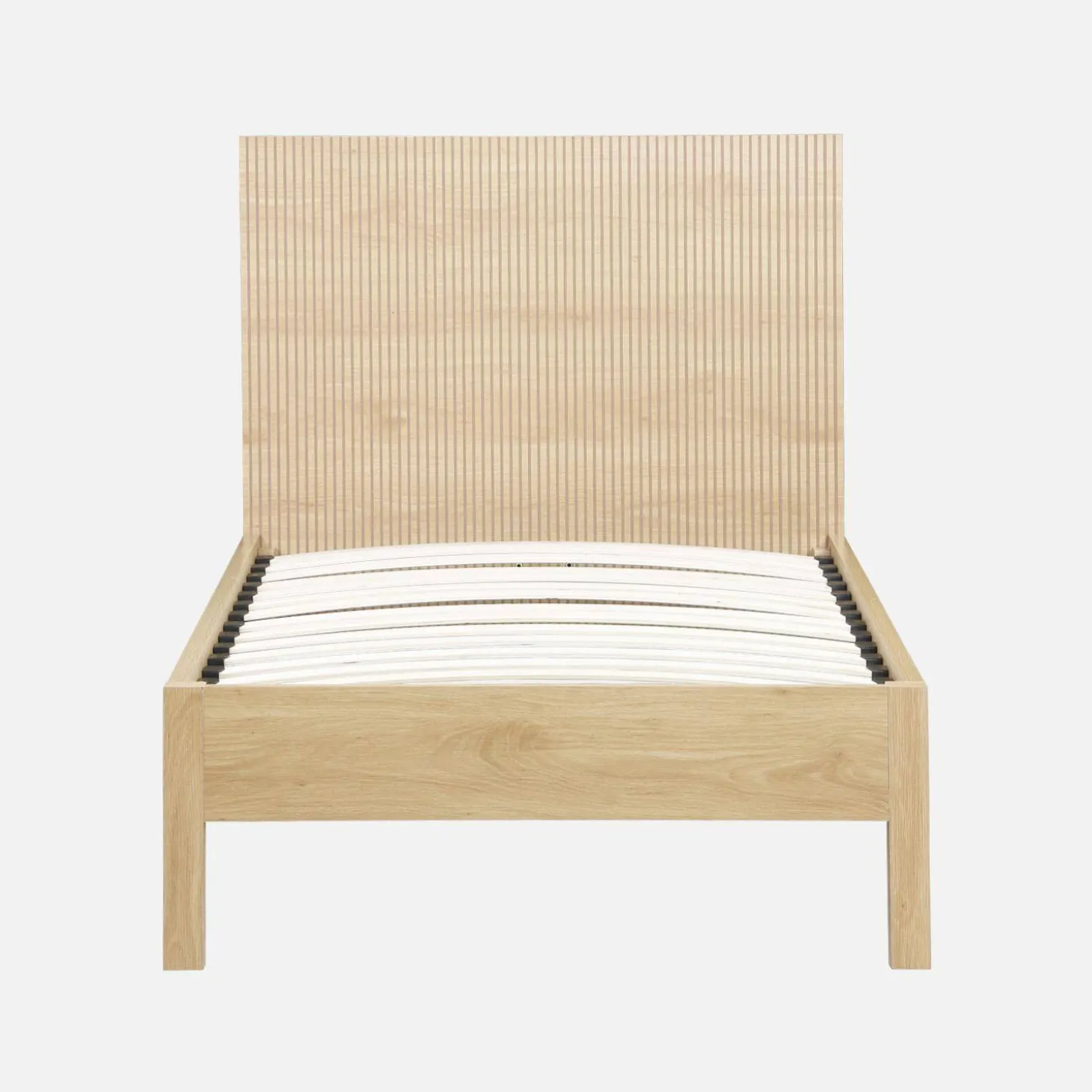 Cama con somier de láminas y cabecero 90x190cm, decoración madera