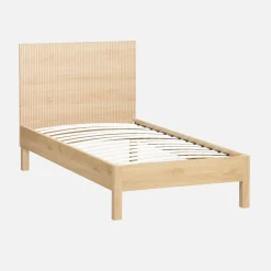 Cama con somier de láminas y cabecero 90x190cm, decoración madera