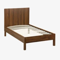 Cama con somier de láminas y cabecero 90x190cm, decoración madera