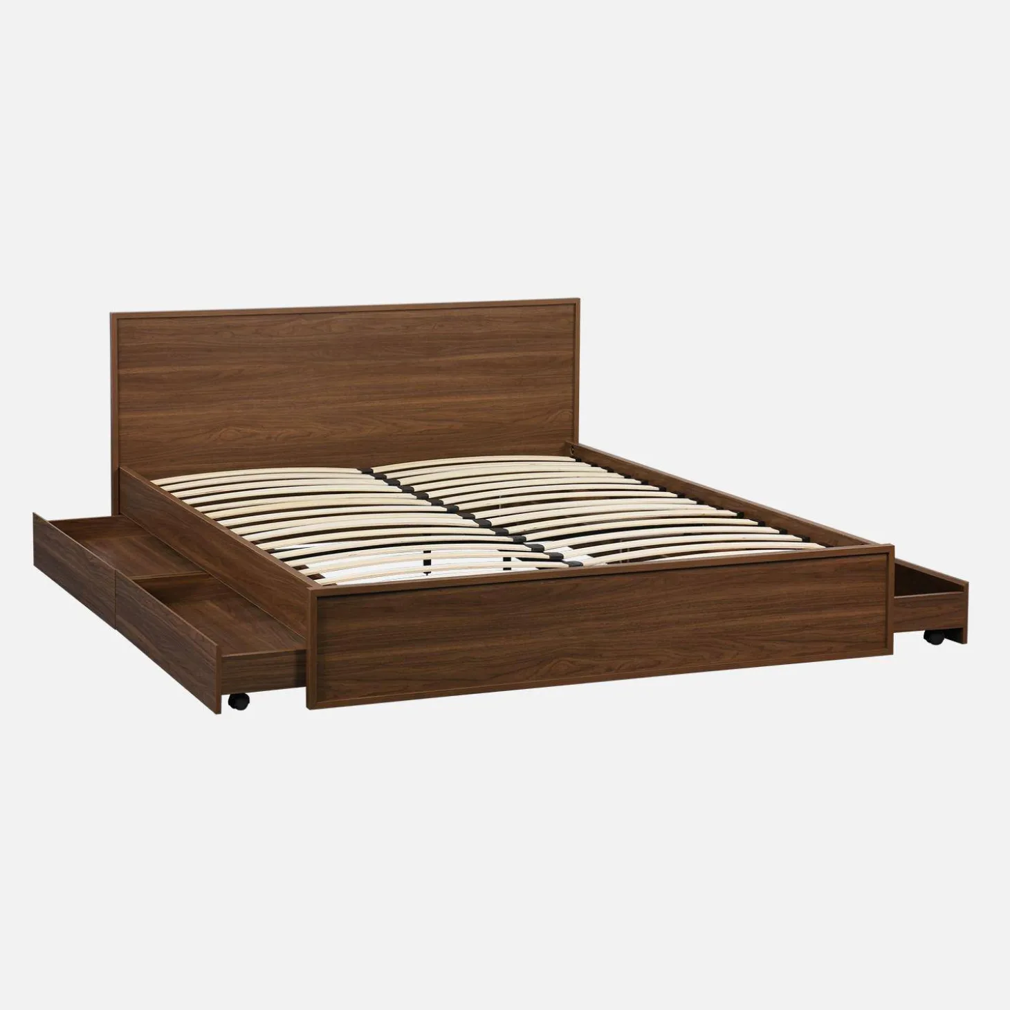 Cama con somier de láminas y cabecero 160x200cm + 4 cajones decoración madera