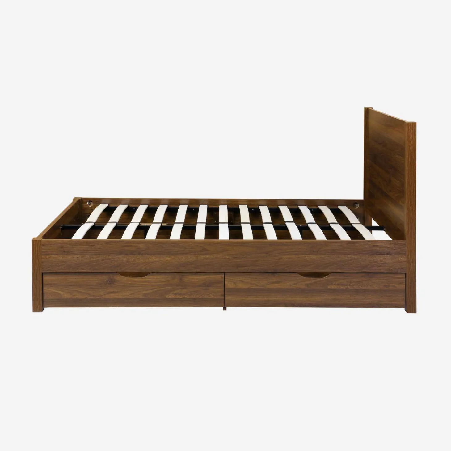 Cama con somier de láminas y cabecero, 160x200cm + 4 cajones decorativos de madera