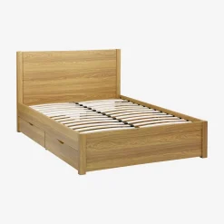 Cama con somier de láminas y cabecero, 140x190cm + 4 cajones decorativos de madera