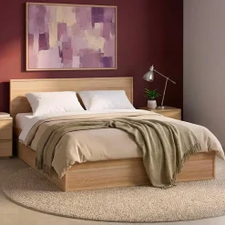 Cama con somier de láminas y cabecero 140x190cm + 4 cajones decorativos de madera