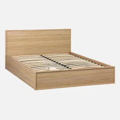 Cama con somier de láminas y cabecero 140x190cm + 4 cajones decorativos de madera