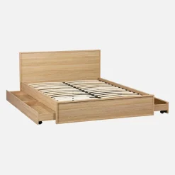 Cama con somier de láminas y cabecero 140x190cm + 4 cajones decorativos de madera