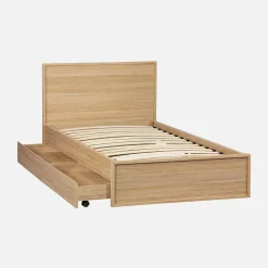 Cama con somier de láminas y cabecero 90 x 190cm + 2 cajones decorativos de madera