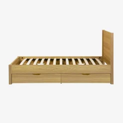 Cama con somier de láminas y cabecero, 90x190cm + 4 cajones decorativos de madera