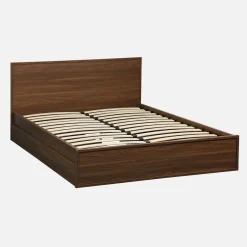 Cama con somier de láminas y cabecero 140x190cm + 4 cajones decorativos de madera
