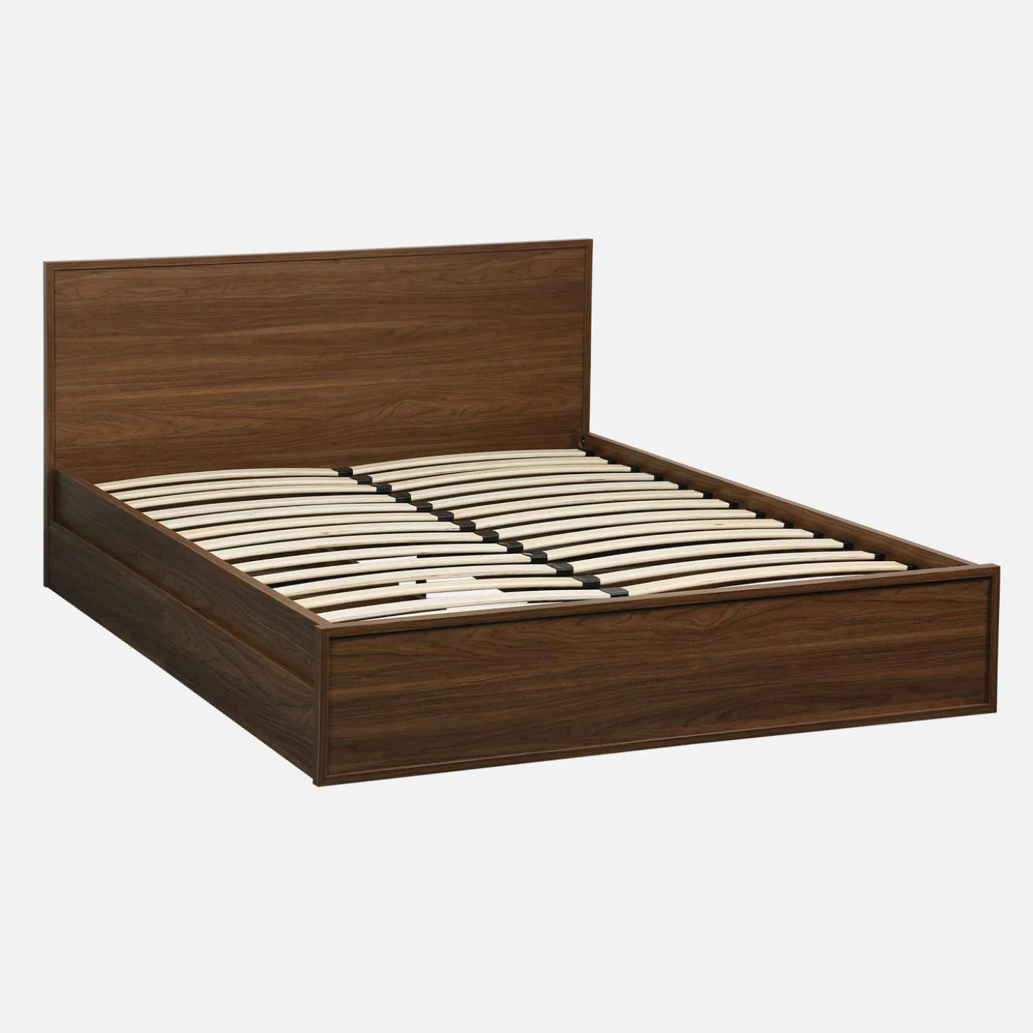 Cama con somier de láminas y cabecero 140x190cm + 4 cajones decorativos de madera