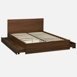 Cama con somier de láminas y cabecero 140x190cm + 4 cajones decorativos de madera