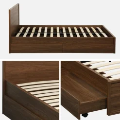 Cama con somier de láminas y cabecero 140x190cm + 4 cajones decorativos de madera