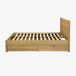 Cama con somier de láminas y cabecero, 160x200cm + 4 cajones decorativos de madera