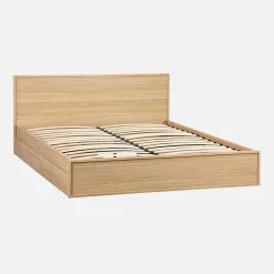 Cama con somier de láminas y cabecero 160x200cm + 4 cajones decoración madera