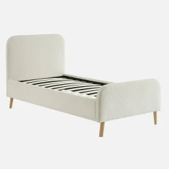 Cama con somier y cabecero acolchado borreguito, 90x190cm