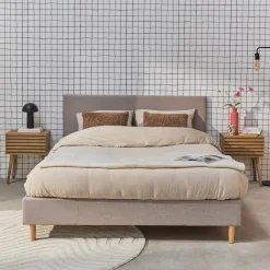 Cama con somier y cabecero 140x190cm, acabado en tela