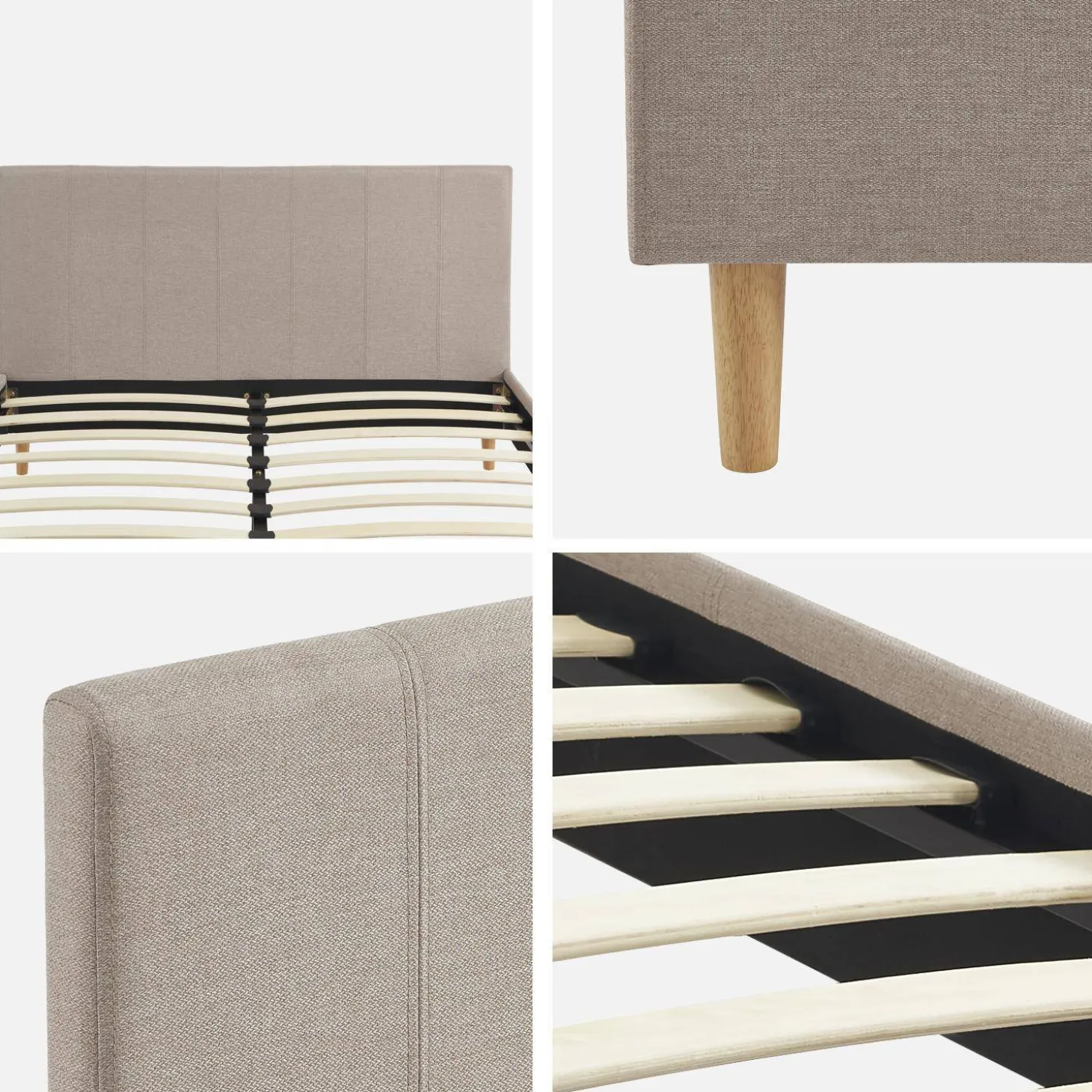 Cama con somier y cabecero 140x190cm, acabado en tela