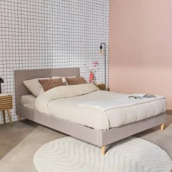 Cama con somier y cabecero 140x190cm, acabado en tela