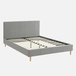 Cama con somier y cabecero 140x190cm, acabado en tela
