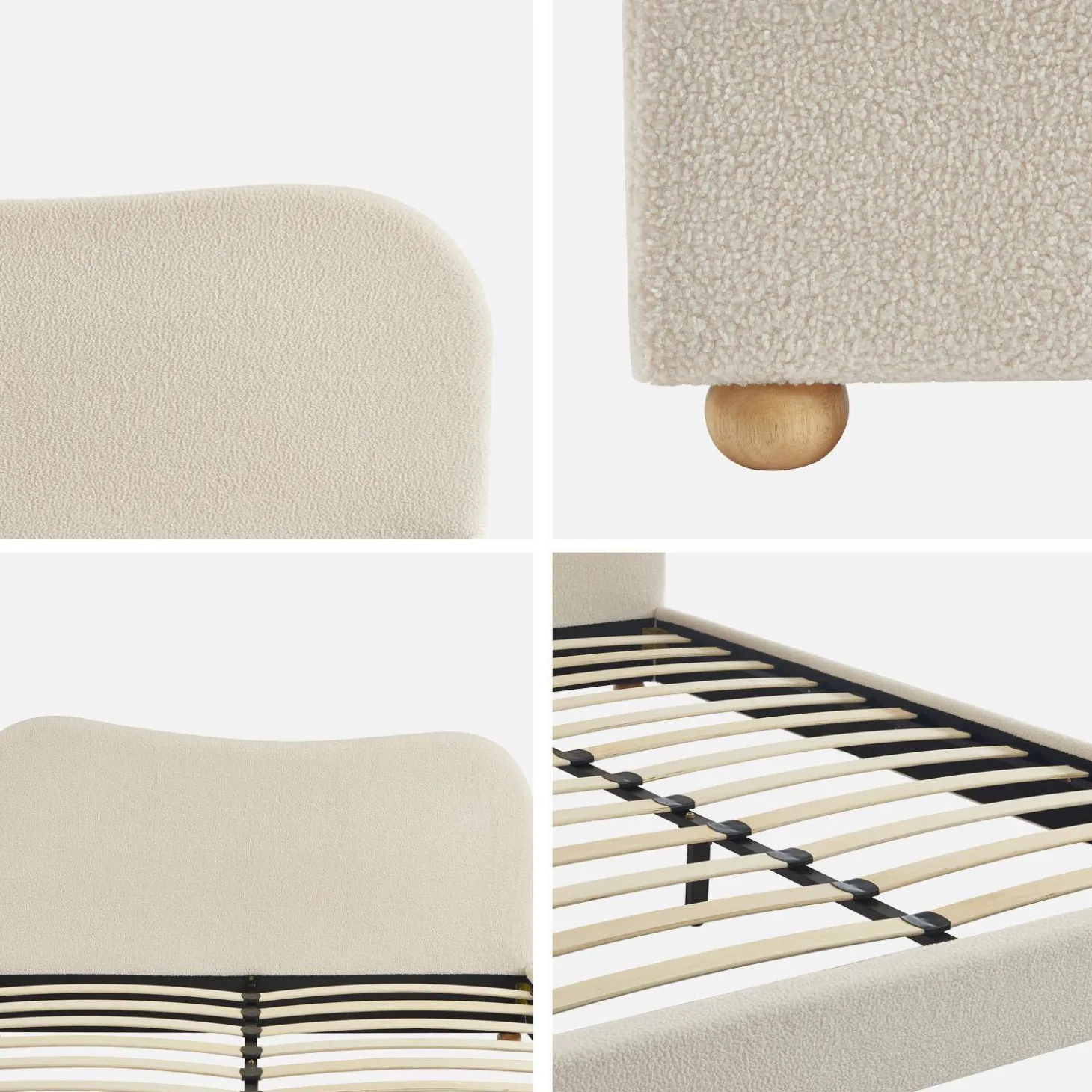 Cama con somier y cabecero, acabado borreguito