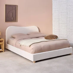 Cama con somier y cabecero, acabado borreguito