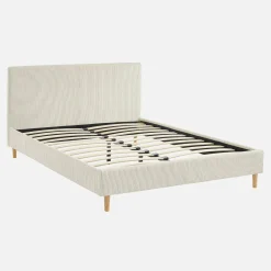 Cama con somier y cabecero 140x190cm, acabado en pana fina