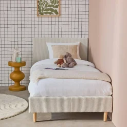 Cama con somier y cabecero 90x190cm, acabado en pana fina