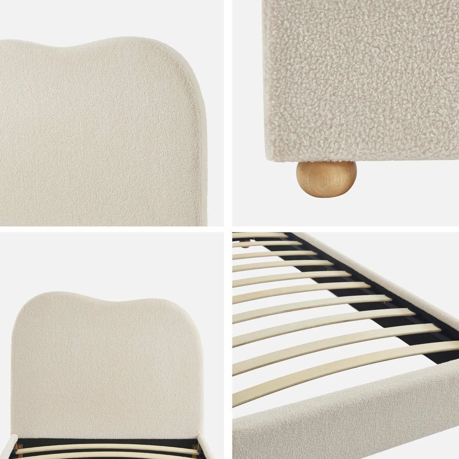 Cama con somier y cabecero, acabado borreguito