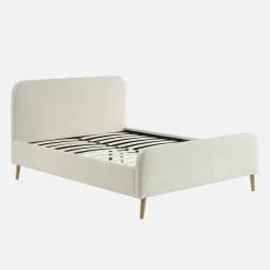 Cama con somier y cabecera tapizada borreguito, 140x190cm