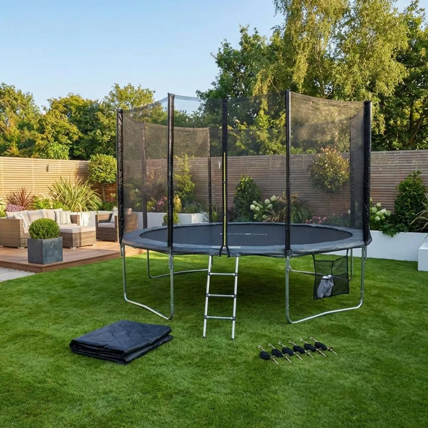 Cama elástica con pack de accesorios, 490cm