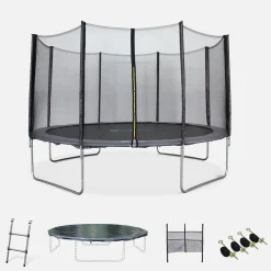 Cama elástica de 400 cm con red exterior y accesorios
