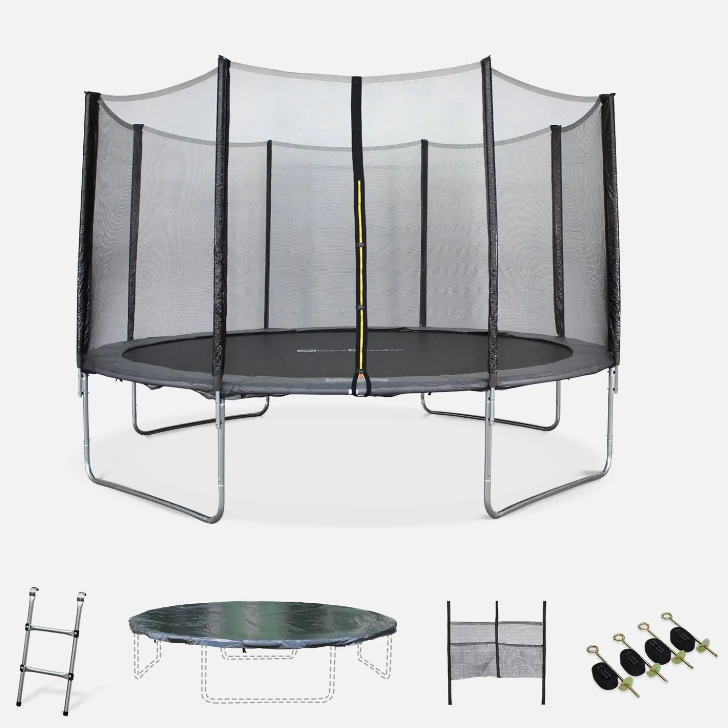 Cama elástica de 400 cm con red exterior y accesorios