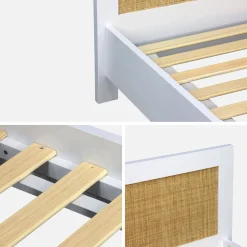 Cama infantil de 90cm de madera blanca y efecto bastón + somier