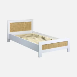 Cama infantil de 90cm de madera blanca y efecto bastón + somier