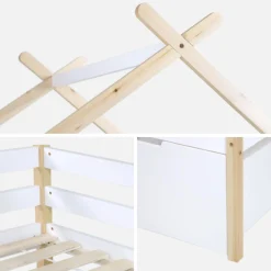 Cama infantil de madera de pino con somier incluido y 2 cajones, 90cm