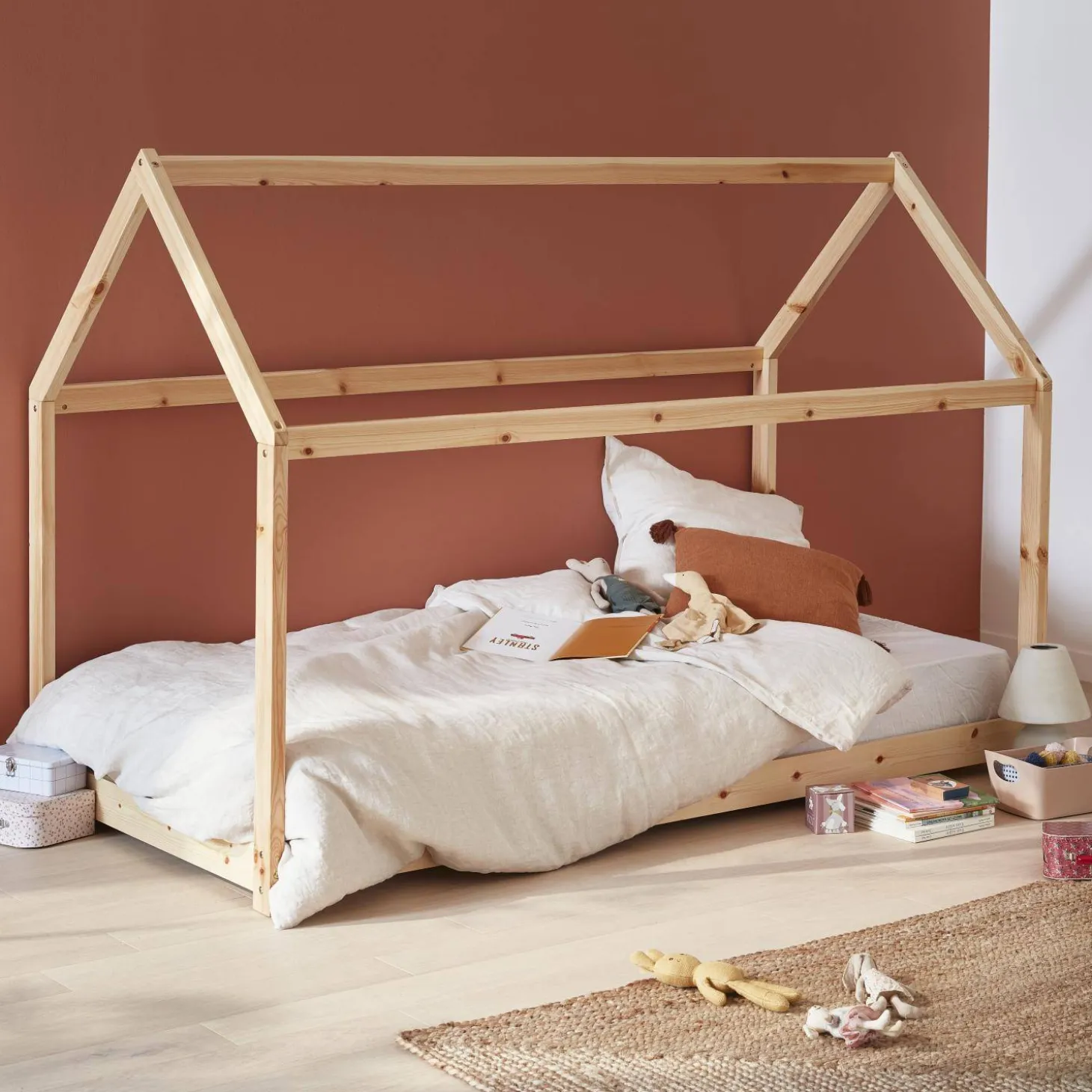 Cama infantil de pino natural, 90x190cm